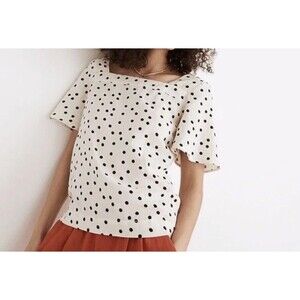 Madewell Top  Boho Polka Dot Square Neckline Cream/Black Dots gauze Cotton Sz XS